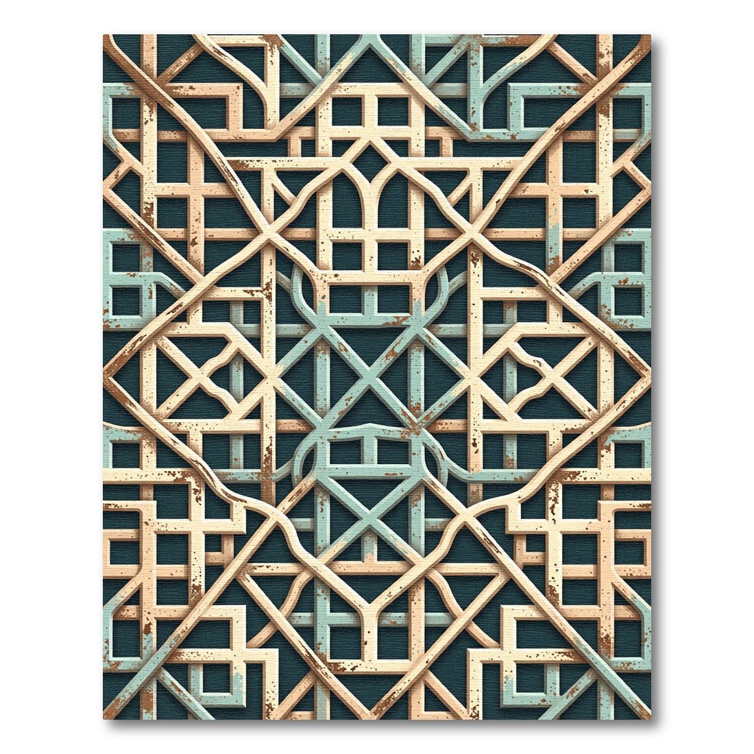 Aged Wood Lattice Interlocking Geometric Rug