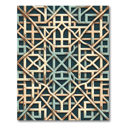 Aged Wood Lattice Interlocking Geometric Rug