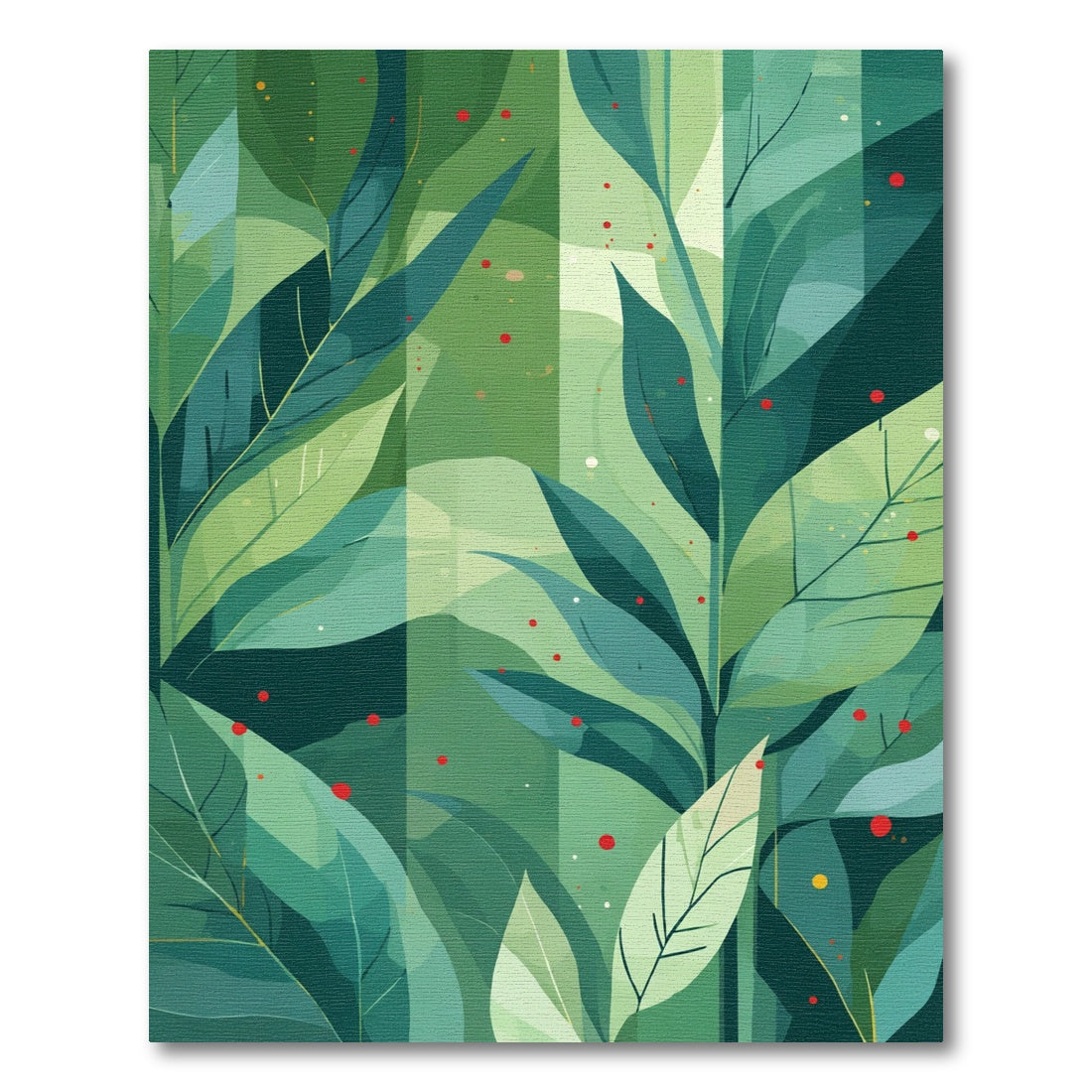 Abstract Green Leafy Grove Red Dots Rug