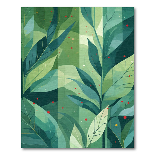 Abstract Green Leafy Grove Red Dots Rug
