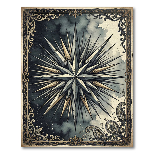 Celestial Midnight Compass Star Ink Art Rug
