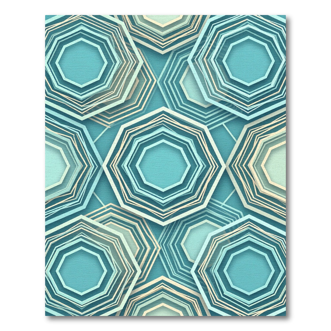 Teal Geometric Layered Hexagon Abstract Rug