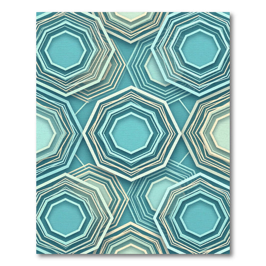 Teal Geometric Layered Hexagon Abstract Rug