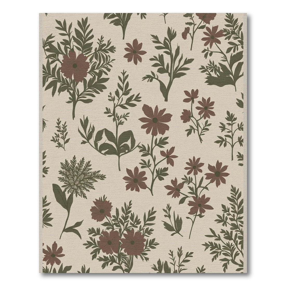 Earthy Red Floral Branch Composition Rug