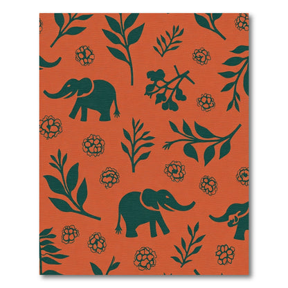 Terracotta Teal Elephant Floral Meadow Rug