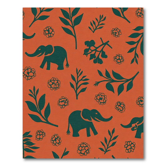 Terracotta Teal Elephant Floral Meadow Rug