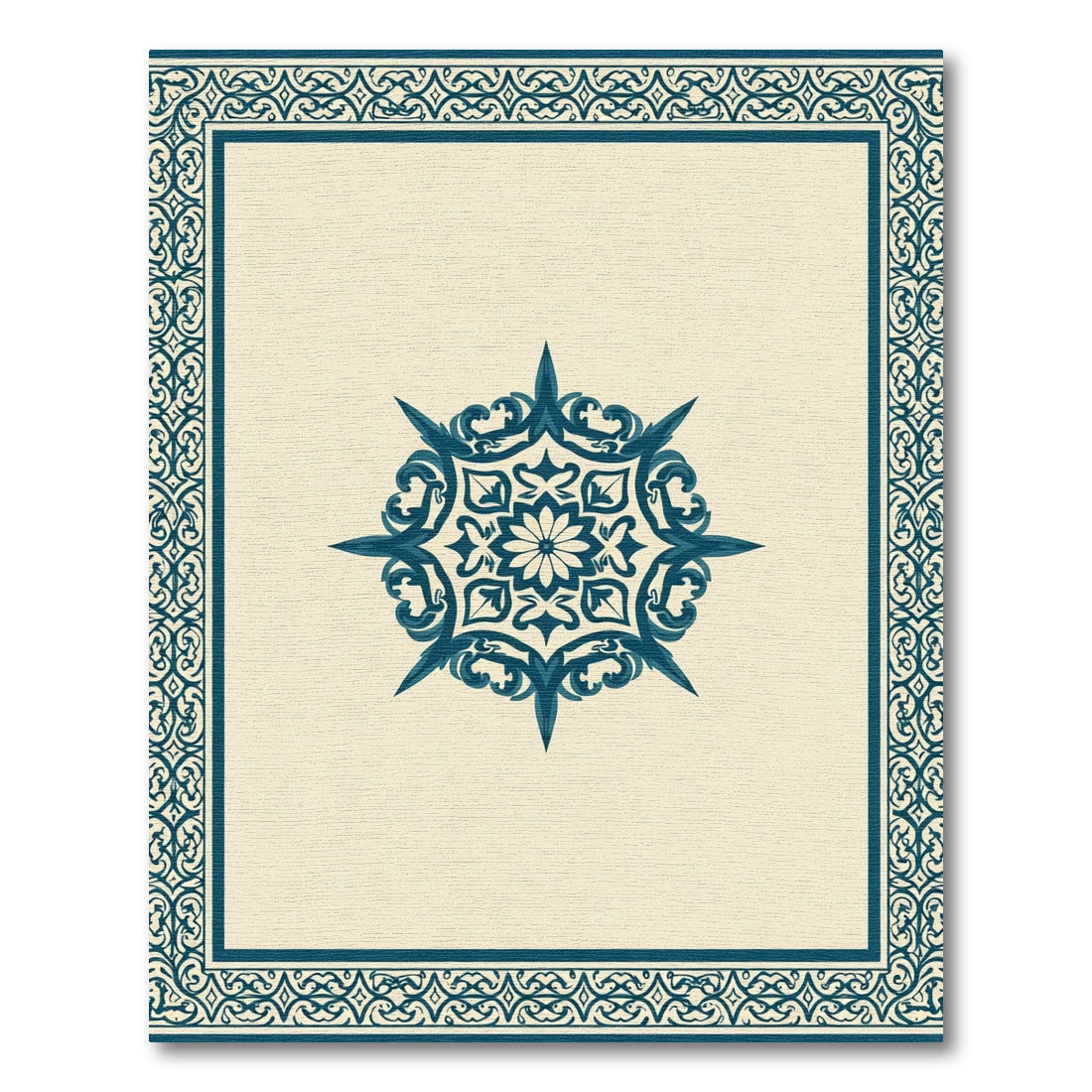 Deep Teal Mandala Ornamental Border Rug