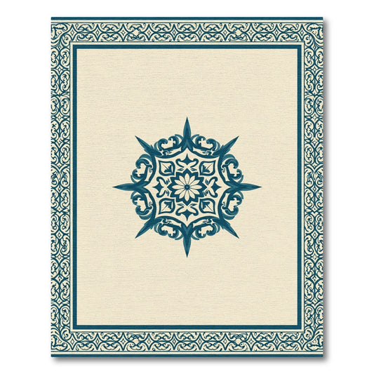 Deep Teal Mandala Ornamental Border Rug
