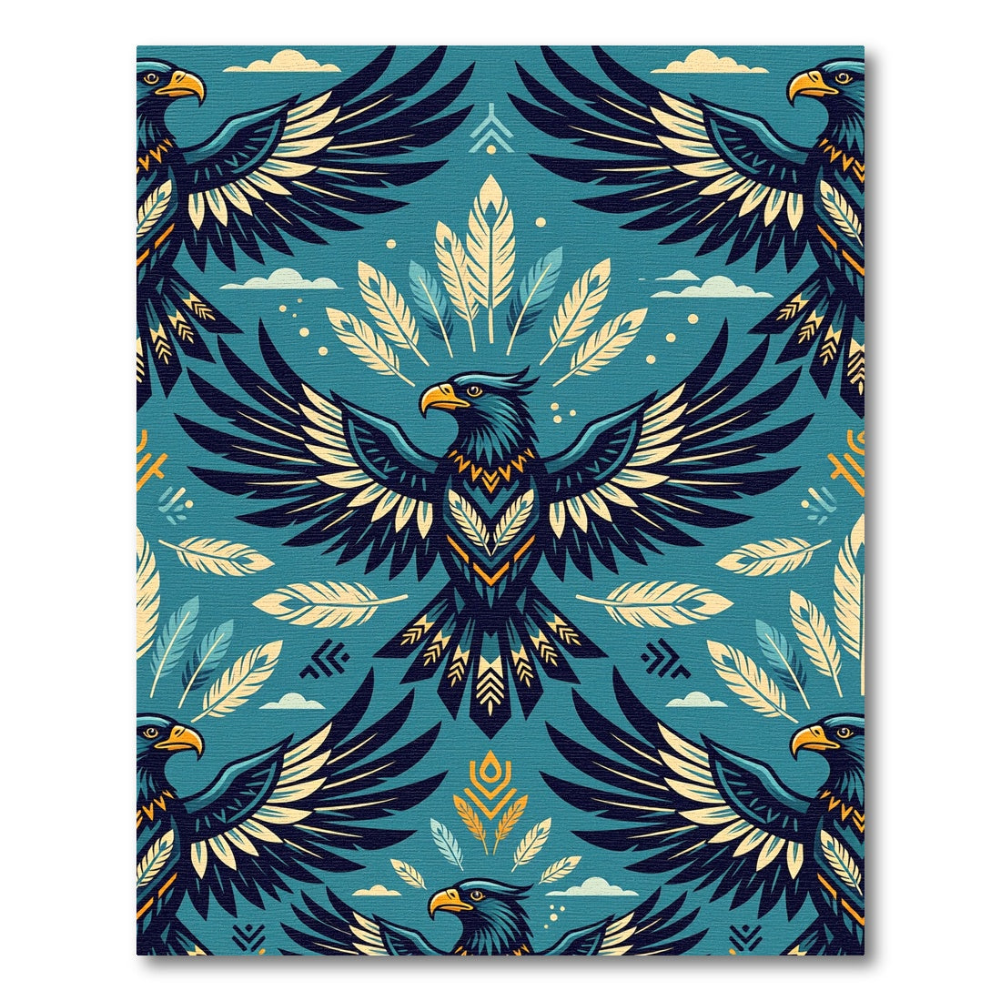 Teal Eagle Tribal Feather Art Rug