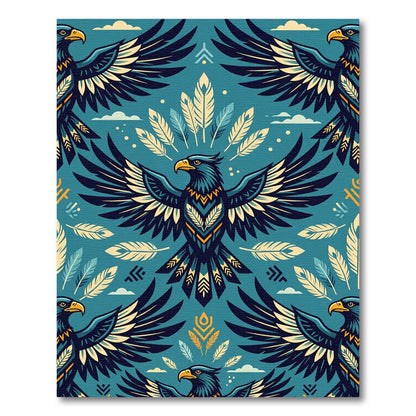 Teal Eagle Tribal Feather Art Rug