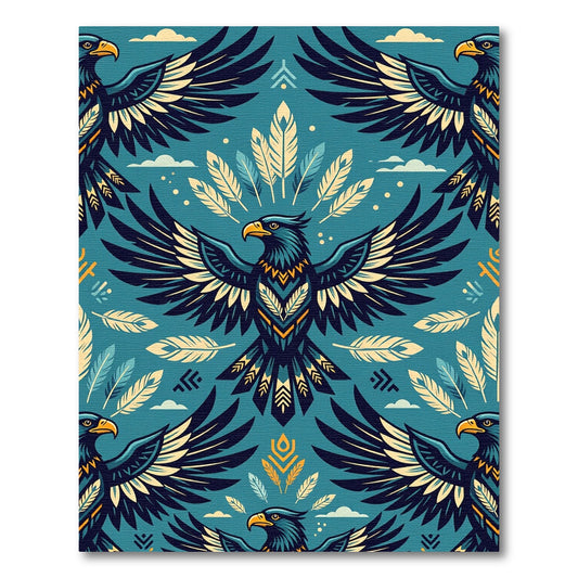 Teal Eagle Tribal Feather Art Rug