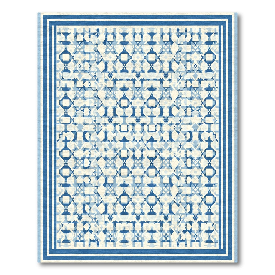 Geometric Blue Lattice Overlay Rug