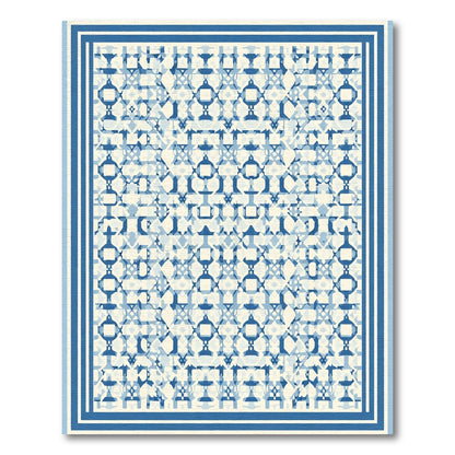 Geometric Blue Lattice Overlay Rug