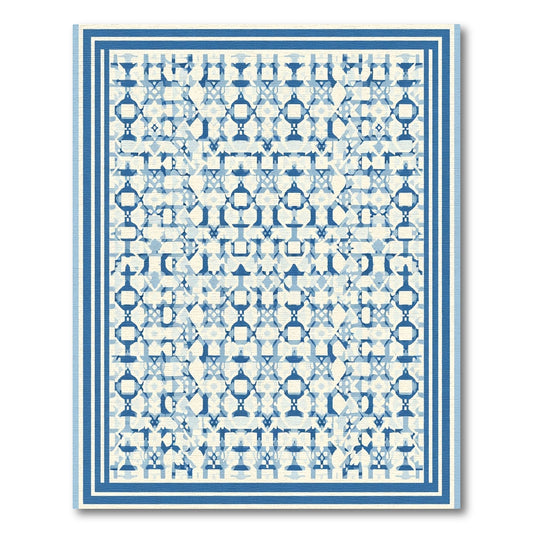 Geometric Blue Lattice Overlay Rug