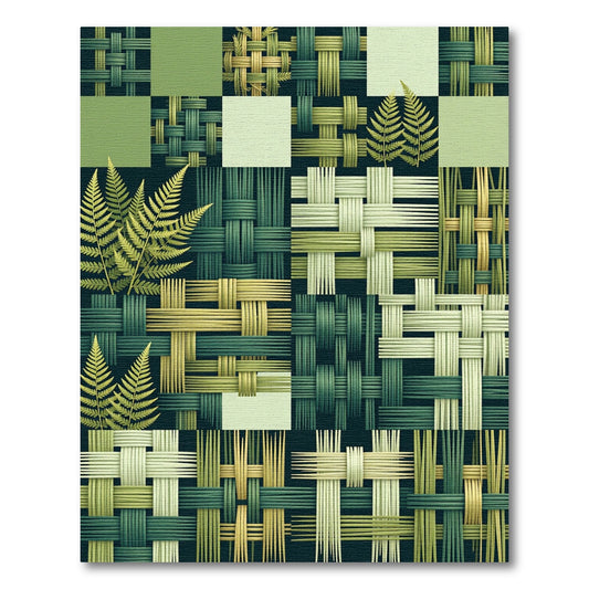 Natural Woven Fern Squares Composition Rug