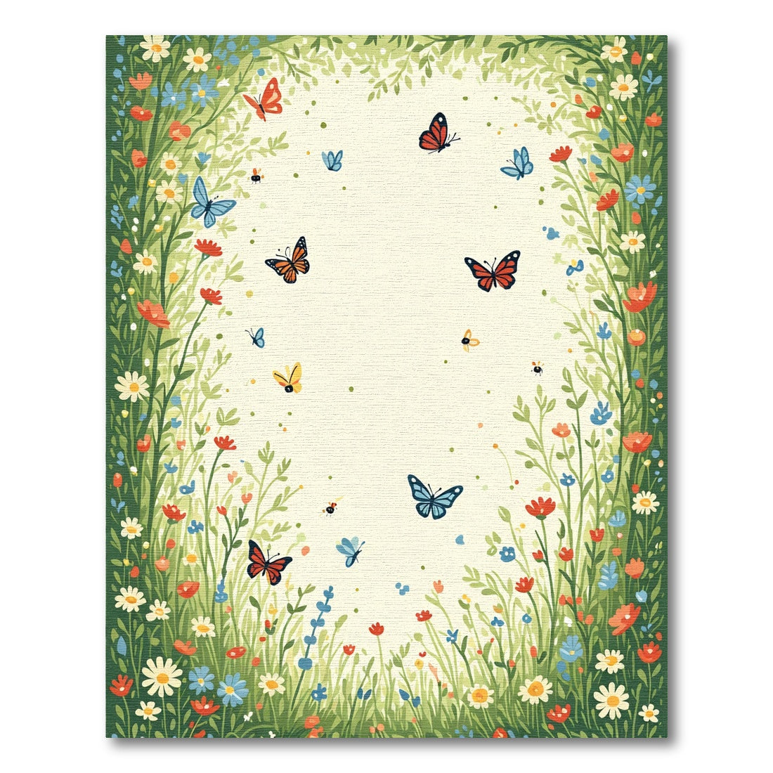 Whimsical Colorful Butterfly Garden Meadow Rug