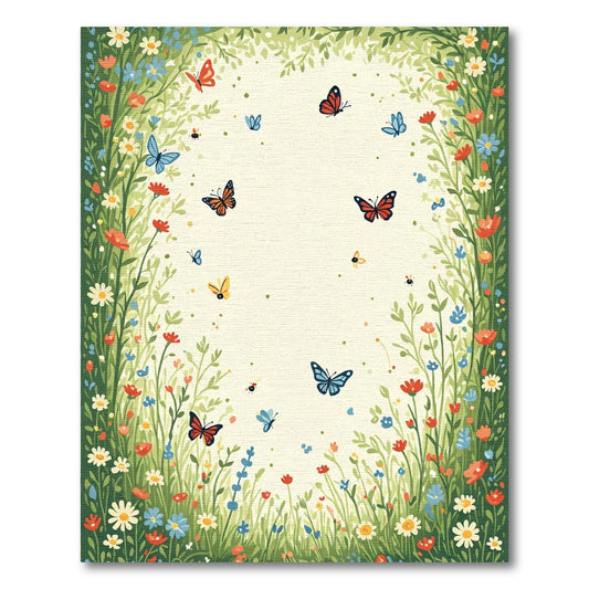 Whimsical Colorful Butterfly Garden Meadow Rug