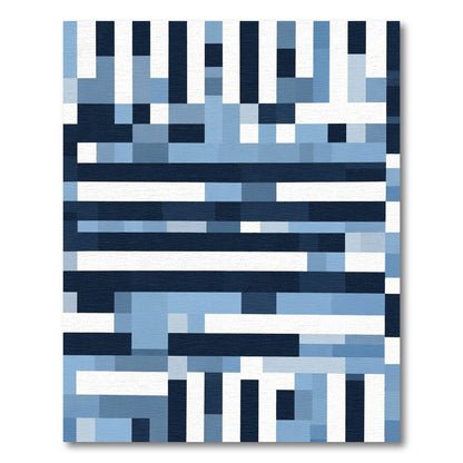 Abstract Blue Pixelated Stripes Rug