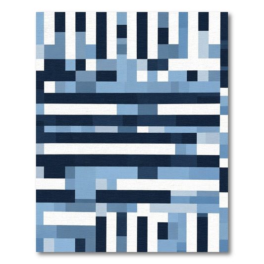 Abstract Blue Pixelated Stripes Rug