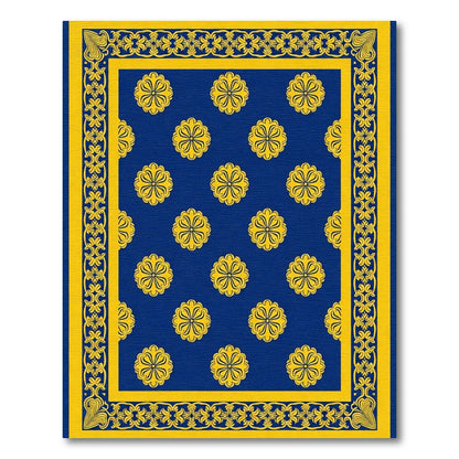 Royal Blue Yellow Floral Medallion Border Rug