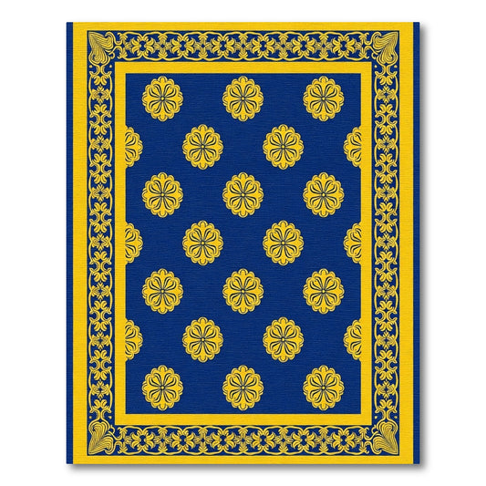 Royal Blue Yellow Floral Medallion Border Rug