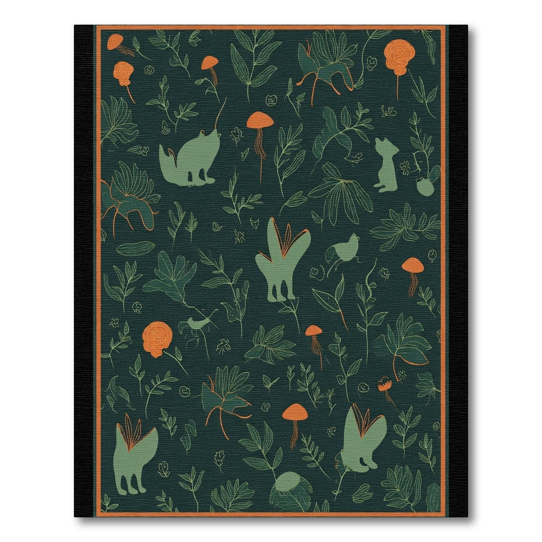 Deep Green Woodland Creatures Botanical Art Rug
