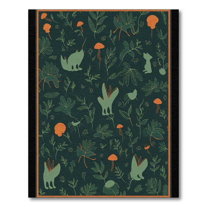 Deep Green Woodland Creatures Botanical Art Rug