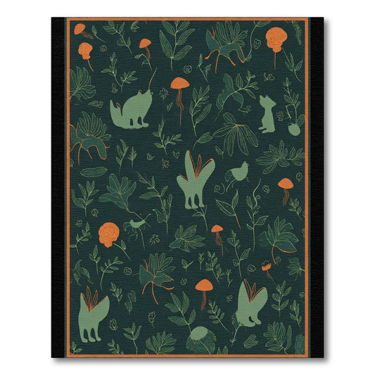 Deep Green Woodland Creatures Botanical Art Rug