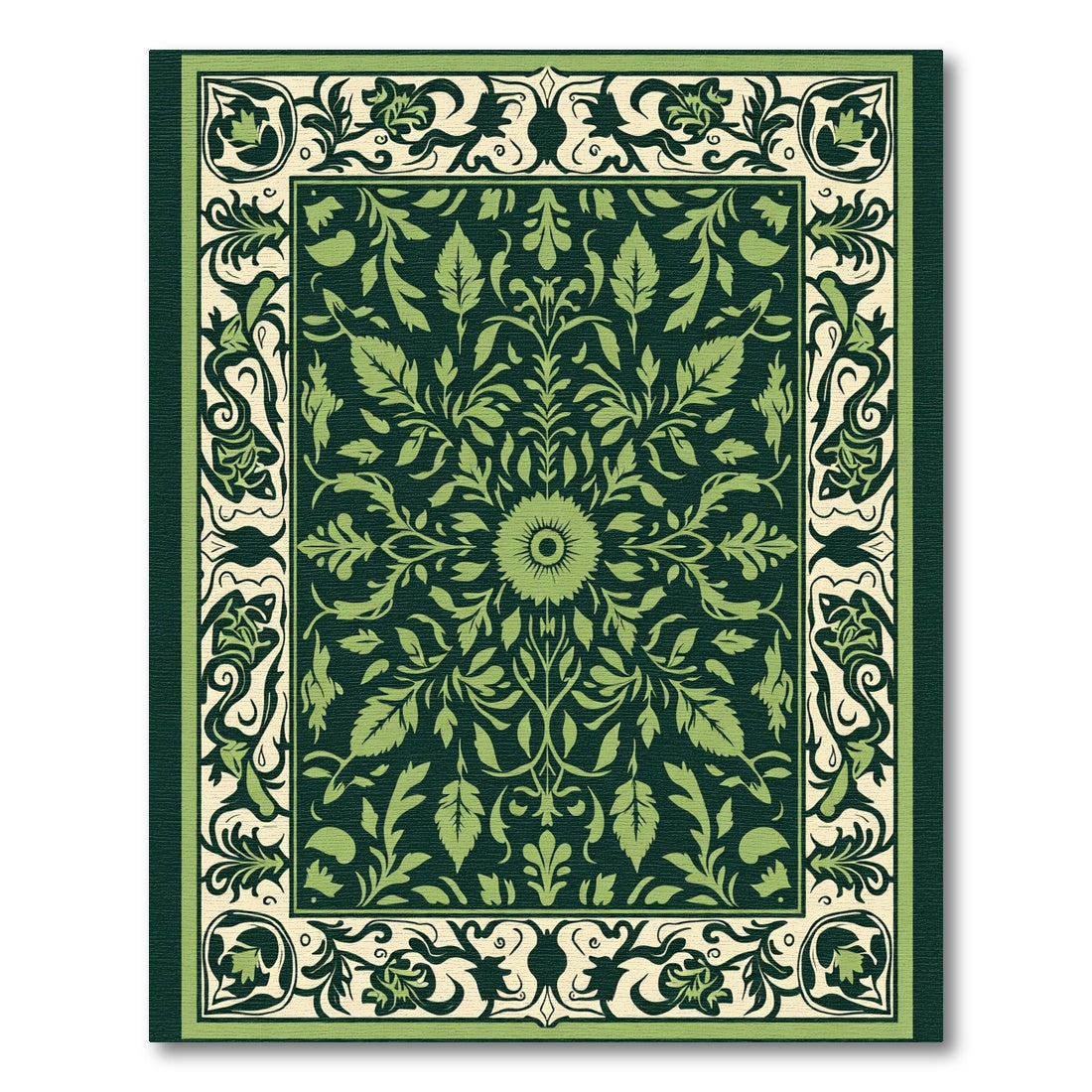 Art Nouveau Green Floral Mandala Rug