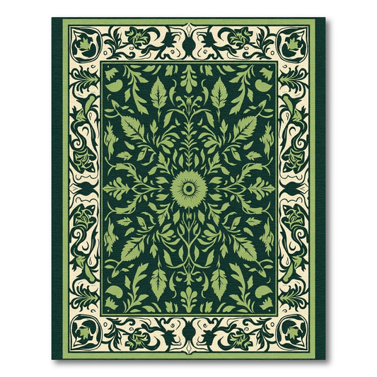 Art Nouveau Green Floral Mandala Rug