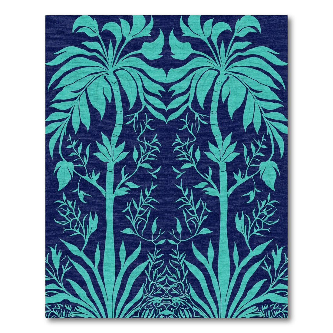 Teal Palm Foliage Symmetry Rug