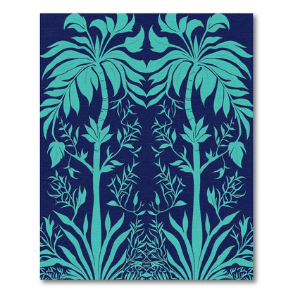 Teal Palm Foliage Symmetry Rug