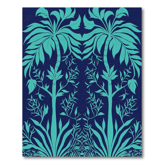 Teal Palm Foliage Symmetry Rug