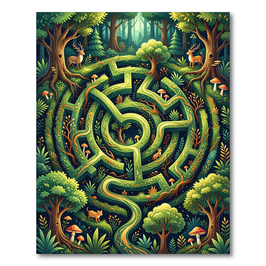 Enchanted Green Forest Maze Deer Rug