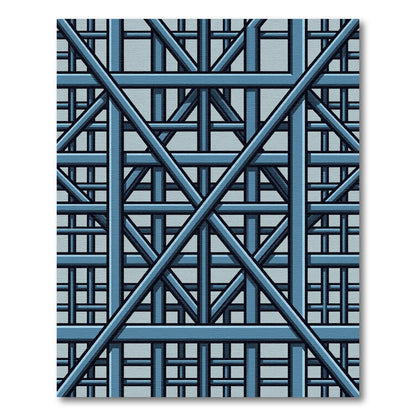 Industrial Steel Blue Architectural Grid Rug