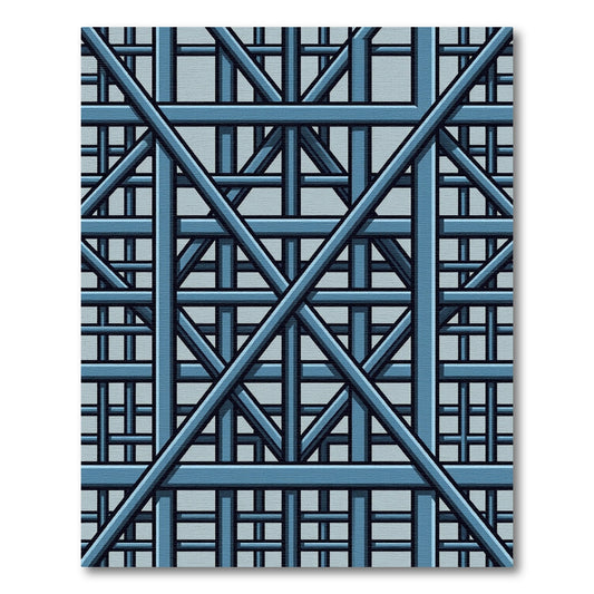 Industrial Steel Blue Architectural Grid Rug