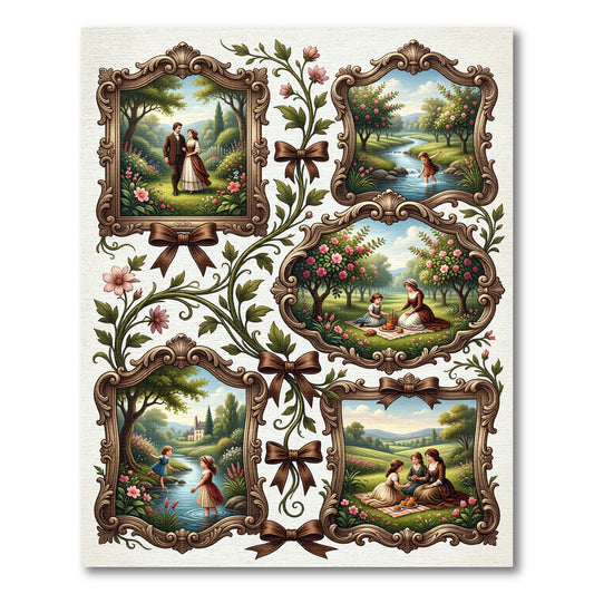Romantic Garden Scene Vignette Rug