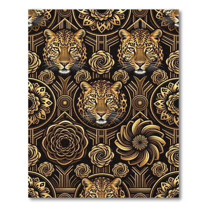 Golden Leopard Art Deco Rose Medallion Rug