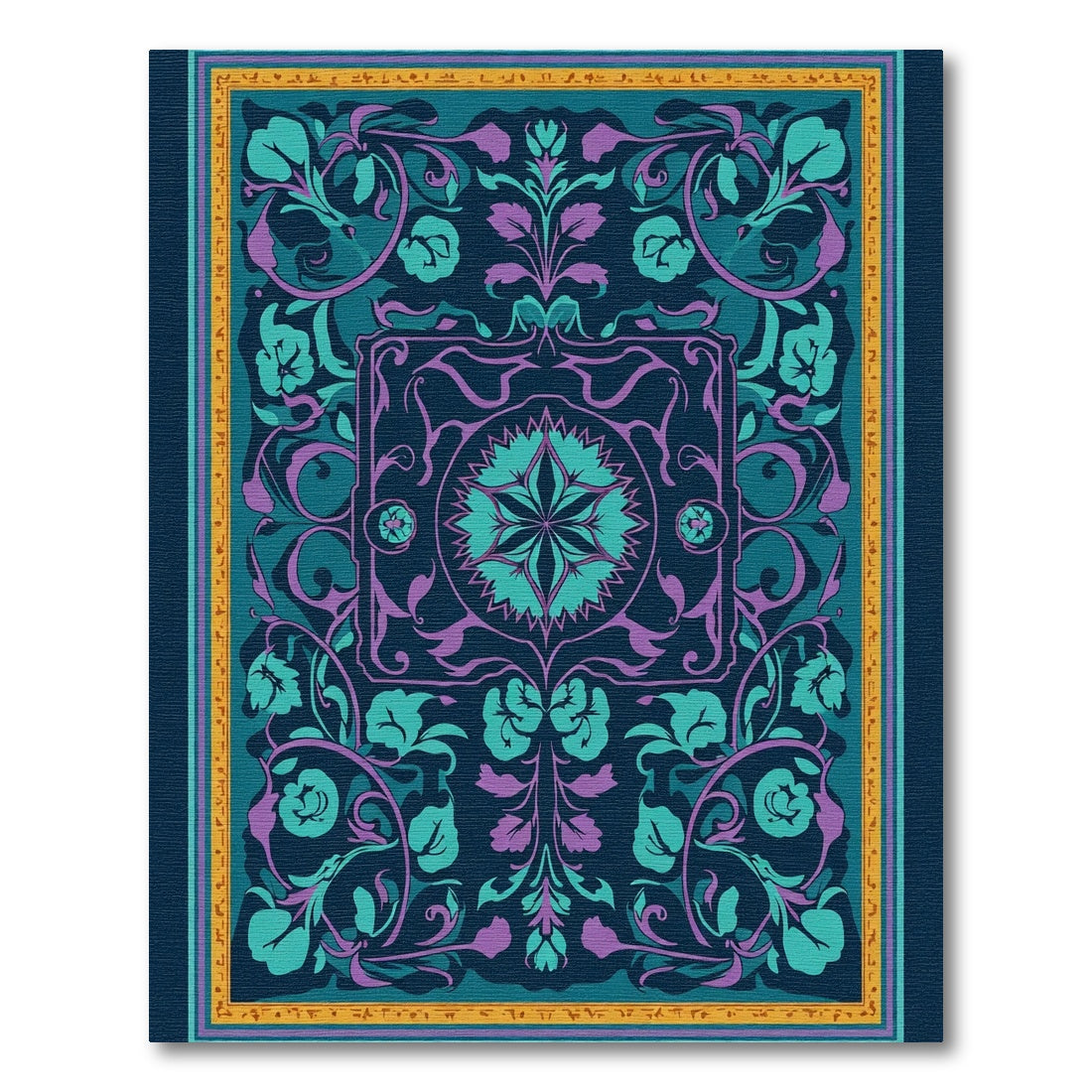 Deep Teal Purple Floral Scroll Rug
