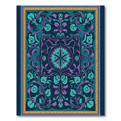 Deep Teal Purple Floral Scroll Rug