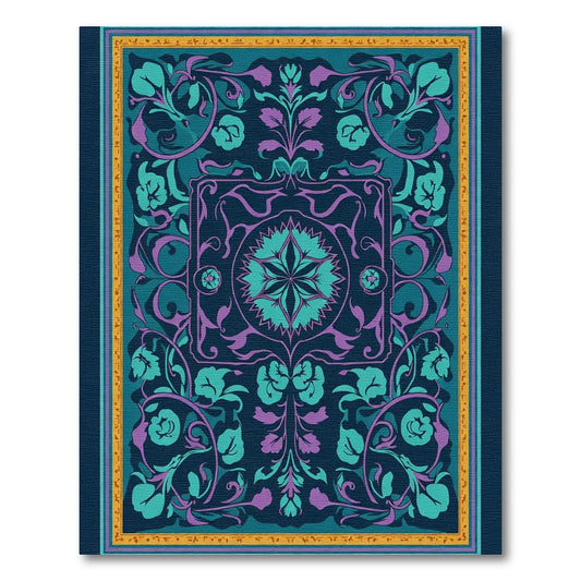 Deep Teal Purple Floral Scroll Rug