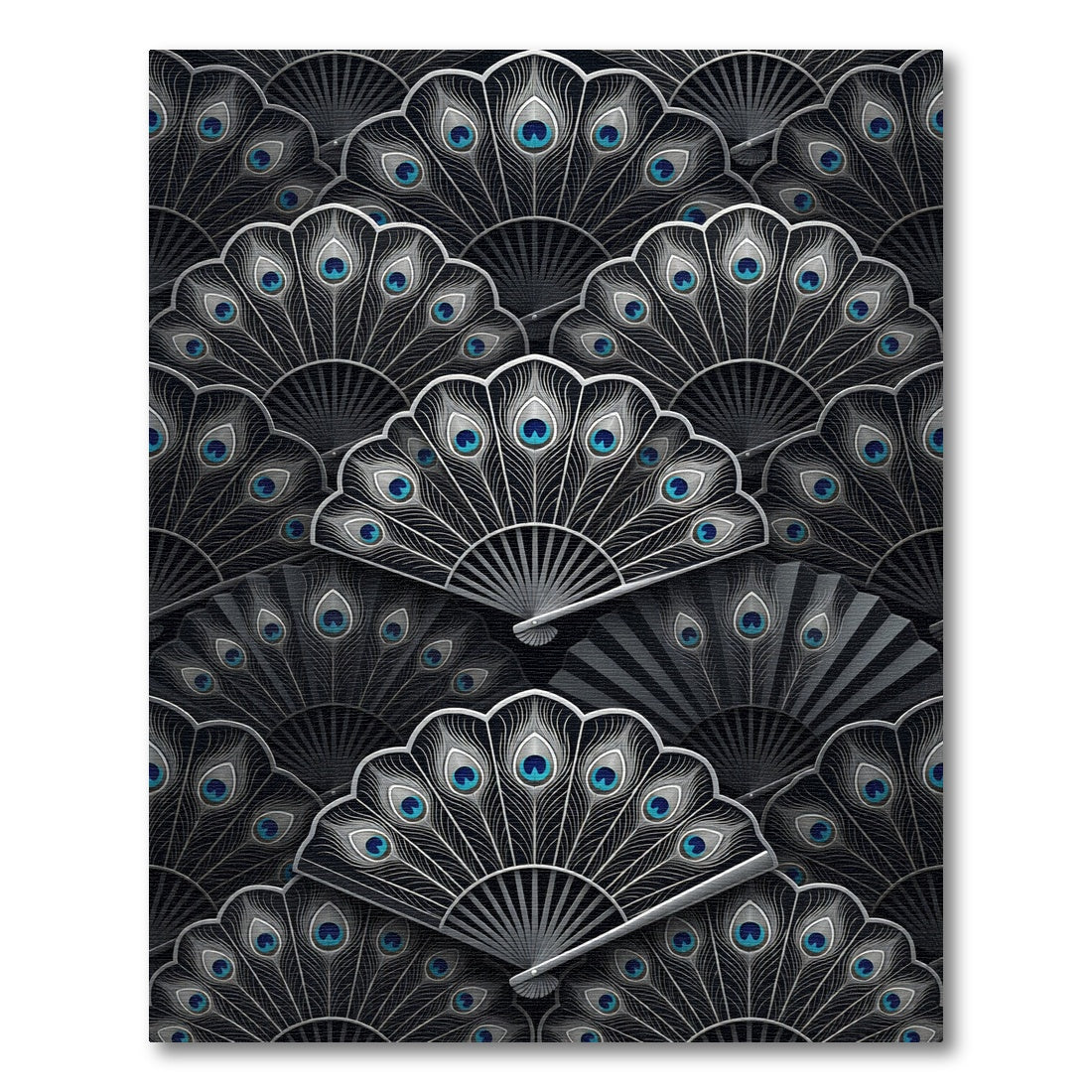 Black Teal Feather Fan Arrangement Rug
