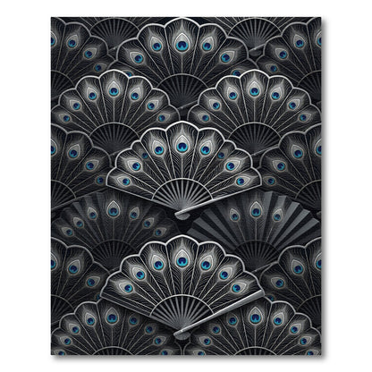 Black Teal Feather Fan Arrangement Rug
