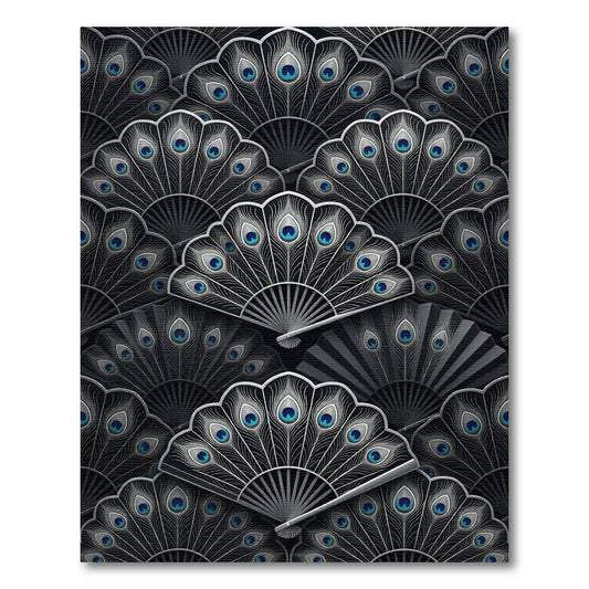 Black Teal Feather Fan Arrangement Rug
