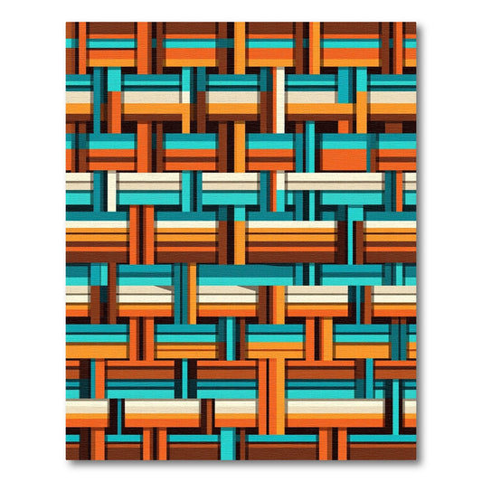 Retro Woven Teal Orange Geometric Check Rug