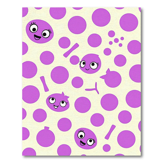 Playful Purple Polka Dot Characters Rug