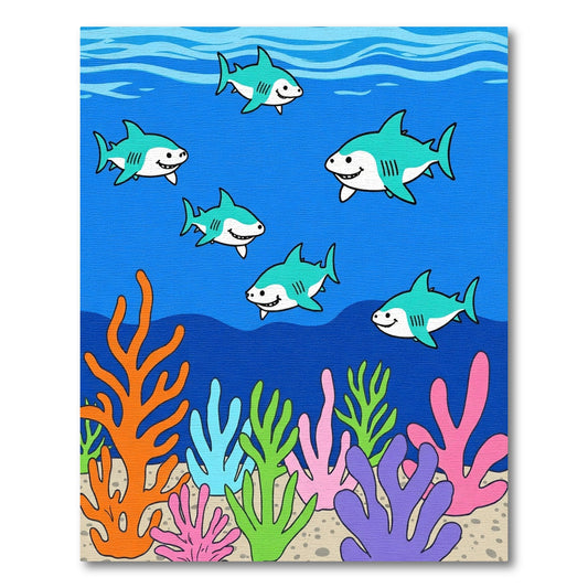 Playful Teal Sharks Coral Reef Rug