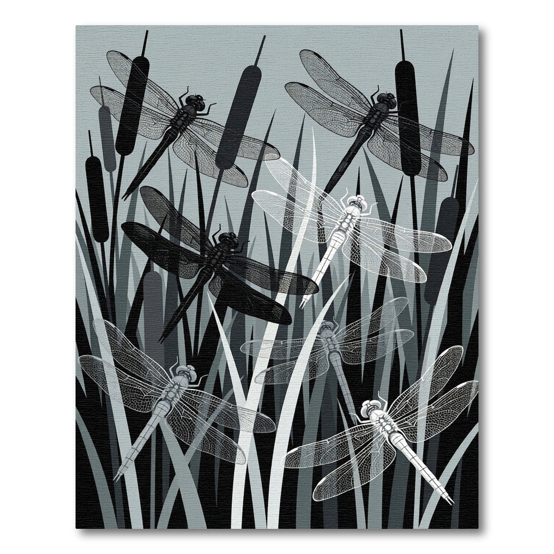 Monochromatic Dragonfly Meadow Silhouette Rug