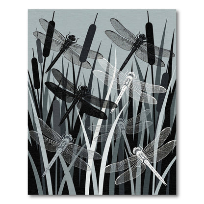 Monochromatic Dragonfly Meadow Silhouette Rug