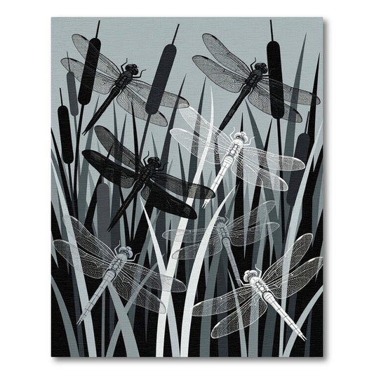 Monochromatic Dragonfly Meadow Silhouette Rug